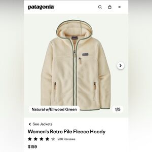 Patagonia Cream Fleece Hoodie with Green Trim